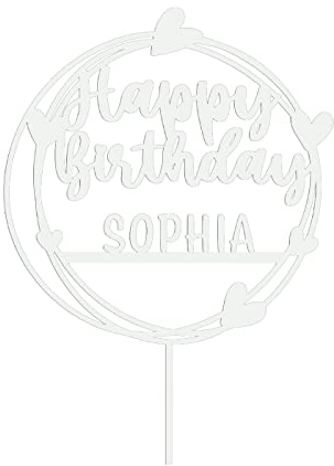 Alsino Happy Birthday Cake Topper Geburtstag Kuchendeko aus Holz oder Acryl personalisiert mit Wunschnamen oder Wunschzahl - 15, 20 & 25 cm Höhe