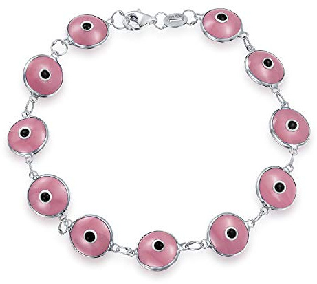 Protection Good Luck Amulet Turkish Translucent Glass Bead Evil Eye Bracelet For Women Teen Gold Plated .925 Sterling Silver Red Yellow Orange Blue Green White Pink Black Multicolor 7-7.5 Inch
