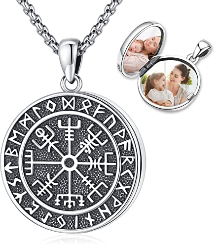 Eusense Viking Médaillon Collier en argent sterling 925 avec pendentif qui contient une photo pour homme Médaillon pour ouvrir des cadeaux de collier pour femme homme