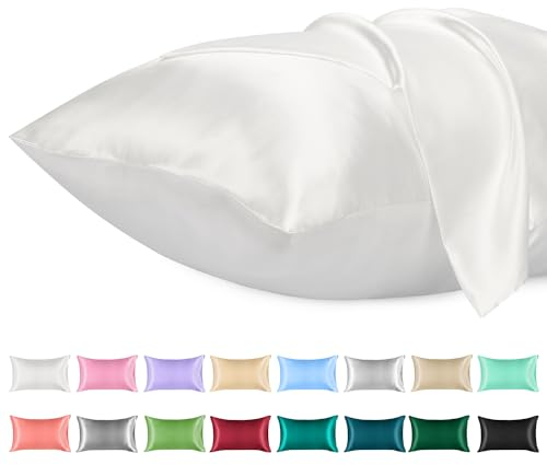 Lirex 2er Set Satin Kissenbezug 40x70cm, kissenbezüge, Weich wie Seiden Kissenbezug, Satin Kopfkissenbezug Kissenhülle für Haar und Haut kommt,Oeko-TEX Zertifiziert, Weiß