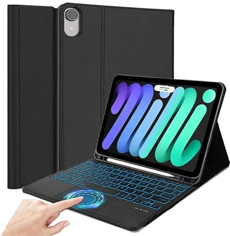 Teclado con panel táctil para iPad de 8,3 pulgadas 2021, TPU suave, cubierta trasera, retroiluminado, teclado inalámbrico QWERTY para iPad Mini (6ª generación)