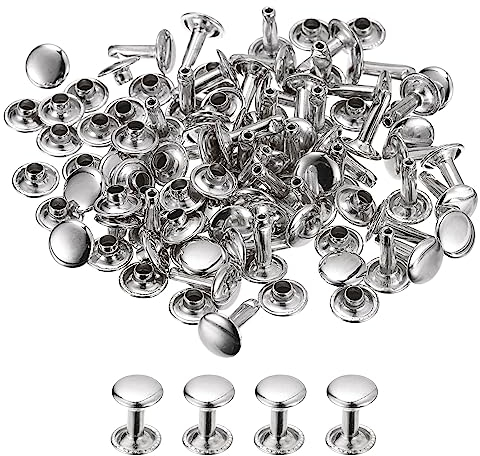sourcing map 100 Sets Leder Nieten 9mm Doppelt Kappe Nieten 12mm Höhe Metall Nieten Runde Nieten Hohlnieten Niete für Leder Handwerk Reparatur DIY Geldbeutel Gürtel Taschen Schuhe Silber Ton