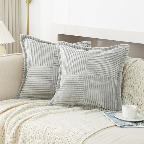 NSXIN Kordsamt Kissenbezug Weiche Kissenhülle 2er Set Dekorative Sofakissen Couchkissen Dekokissen Moderne Zierkissenbezug Kuschelkissen für Schlafzimmer Wohnzimmer (Hellgrau,45x45cm)