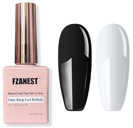 FZANEST Black and White Gel Nail Polish, No Wipe Base Top Coat Color 3 in 1 One Step Gel Polish Chrome Nail Powder Soak Off LED UV Nail Art Starter Manicure