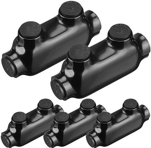 Copkim 5 Pcs Black Insulated Multi Cable Connector, 2 Ports Electric Wire Connectors and Soldering Lugs, Single Side Entry Cable Splicers with Oxide Inhibitor (2/0-6 Wire Range, 3.15''L x 1.46''H)