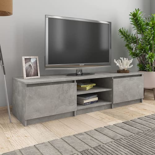 Annlera Meuble TV Gris Béton 140x40x35,5 cm Aggloméré Classique Banc TV Décorer Pièce Minimaliste Armoire TV Fonction d'affichage Cadres Photo Meubles de Salon Facile à Nettoyer