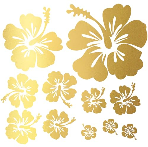 Finest Folia Adesivo decorativo a forma di ibisco, motivo floreale, decorazione per la casa, per la casa, per il bagno, per il frigorifero, per il computer portatile, K165 (12 oro)