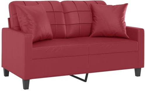 vidaXL Sofa 2 Sitzer, Couch mit Zierkissen, Liegesofa für Wohnzimmer, Polstersofa Sessel Relaxsofa Loungesofa Relaxcouch, Weinrot Kunstleder