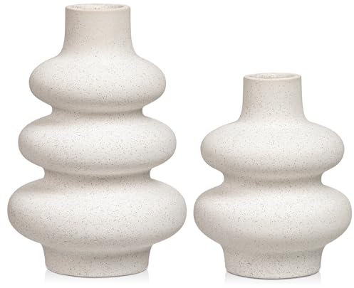 Vasen Set Keramik Deko Blumenvasen Moderne Wohndekoration Blumenvase weiß, Vase für Pampasgras, Keramik-Donutvase für Wohnzimmer, Schlafzimmer oder Büro 16/21cm