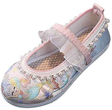 Eleganti scarpe da ballo per bambini, eleganti suola morbida ricamata, stile antico, ballerina, scarpe da ballerina, vestito scarpe da principessa Mary Jane, Colore: rosa., 29 EU