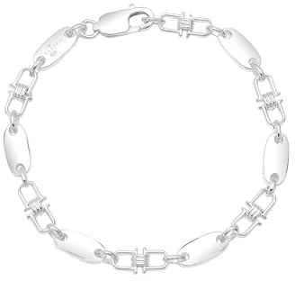 TAIPAN Plattenkette Armband bewegliche Steigbügelkette 6mm breit aus 925 Sterling Silber 17cm 19cm 21cm hochglanzpoliert (19)
