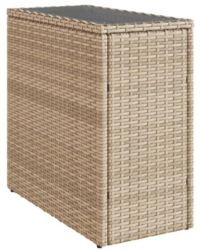 vidaXL Garten Beistelltisch, Gartentisch mit Glasplatte, Couchtisch Kaffeetisch für Terrasse Garten, Tisch Balkontisch Gartenmöbel, Beige Rattan