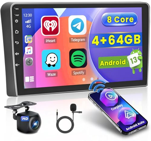 Hikity [8 Core 4+64GB] Android 15 Autoradio, für Audi A3 2008-2012 Radio, CarPlay Android Auto Wireless, 9 Bildschrim Auto Radio, Bluetooth, GPS Navi WiFi DSP FM RDS SWC USB, Rückfahrkamera