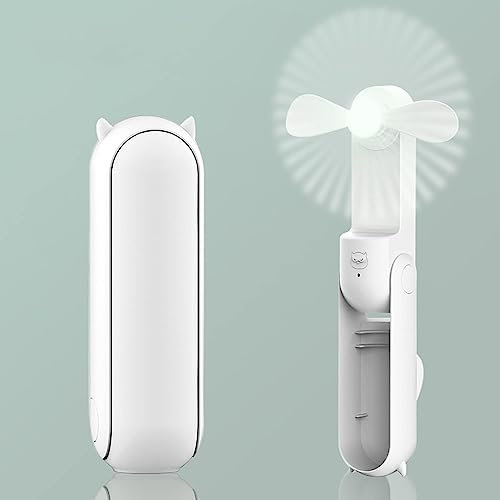 RJMAC Handheld Mini Fan, 3 IN 1 Hand Fan, Portable USB Rechargeable Small Pocket Fan, Battery Operated Fan [14-24 Working Hours] with Power Bank, Cute Little Moster White, 1 Count, 100336-95UKA02