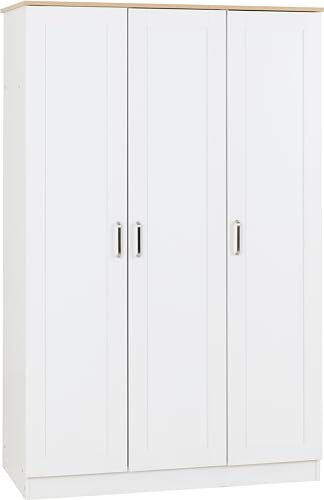 Seconique Portland 3 Door Wardrobe in White/Oak Effect