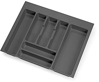 Emuca - Organizador de Cubiertos, organizador cajón de cocina, cubertero, 7 compartimientos, módulo 60cm, Plástico, Gris Antracita
