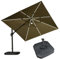 PURPLE LEAF Parasol Déporté Pivotant et Lumineux 3 x 3 m Carré avec Pieds de Parasol, Parasol de Jardin Extérieur avec Tournez 60° des Deux Côtés et Rotation à 360°, Toile UPF 50+, Kaki