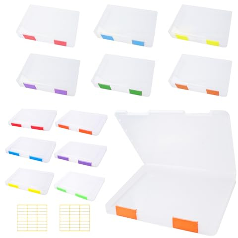 Olutacot 12 Pcs Clear A4 A5 File Box Document Plastic Storage Box with 48 Labels File Holder Organizer Paper Plastic Case Magazine Protector with Buckle Office School Supplies