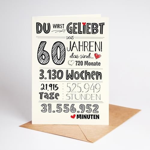 Lovely Cards Süße Karte zum 60. Geburtstag - Karte zum Geburtstag Vater Mutter 60 Jahre - besondere Geschenkkarte 1965 - Geburtstagskarte Ehe Partner (60 Jahre)