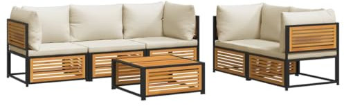 vidaXL Garten Sofa Garnitur 6-TLG., Gartenmöbel Set mit Kissen, Sitzgruppe für Garten Terrasse, Lounge Sitzgarnitur, Massivholz Akazie