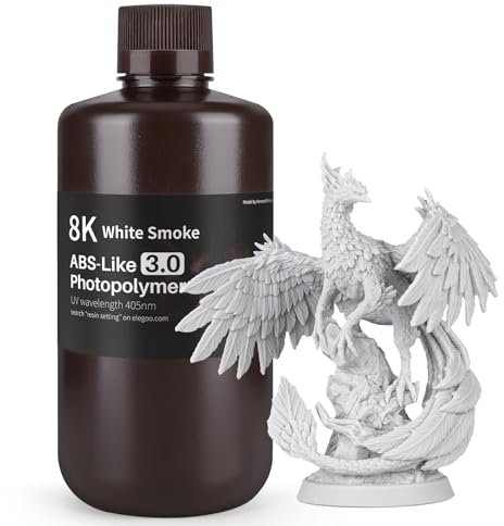 ELEGOO 8K ABS-Like Resin 3.0, LCD UV Rapid Resin Hohe Präzision, Nicht Spröde, Verbesserte Festigkeit und Zähigkeit für LCD/DLP 3D Drucker Photopolymer Resin Weißer Rauch 1000g