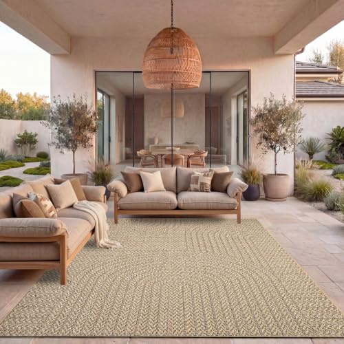 TT Home Outdoor Teppich Wetterfest Garten Schlafzimmer Flur Regenbogen Muster Boho Design Unifarben Sisal Look Moderner Style, Größe:120x170 cm