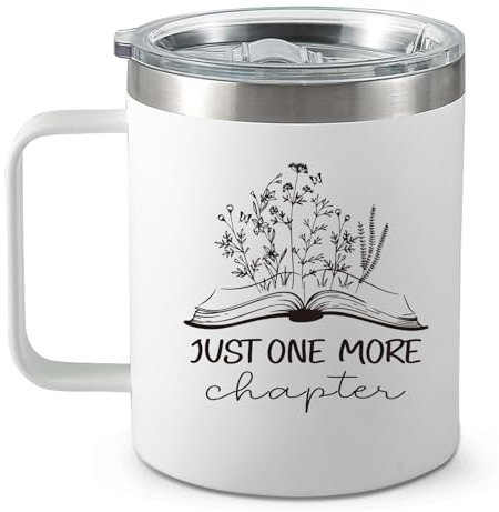SAHIJE Just One More Chapter Tasse mit Henkel und Deckel, weiß, Geschenk für Leseliebhaber