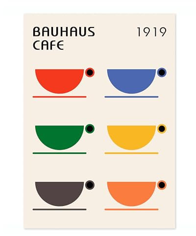 Bauhaus Cafe Bauhaus Poster Mid Century Modern Wall Decor Print, Abstract Geometric Wall Art Boho Abstract Artwork Architecture, Archival Matte, A5 (Print Only) - 21x14.8cm