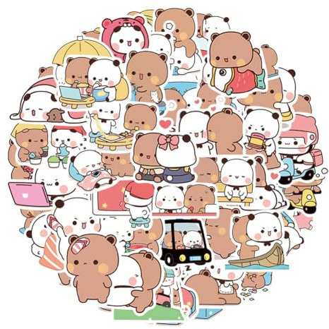 Panda Aufkleber Set 100 Stück Bubu Dudu Aufkleber Kinder Wasserdicht PVC Sticker Lustige Tiermuster Aufkleber für Laptop Skateboard Scrapbook Trinkflasche Kindergeburtstag Aufkleber