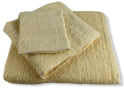 Rufino Díaz Juego Toallas Barato Rizo 3 Piezas Algodón Maite - Amarillo, Bidé, Lavabo, Ducha