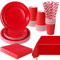 PYAILI 121 Piezas Rojo Vajilla Fiesta Cumpleaños, Platos y Vaso Cumpleaños Infantil, Set de Party Decoración Platos Servilletas para Navidad, Barbacoas, Fiestas -24 Invitado