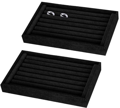 sourcing map 2pcs Velvet 7 Slots Ring Organizer Jewelry Display Tray Showcase Ring Holder Velvet Jewelry Organizer Stand for Rings Earrings Black
