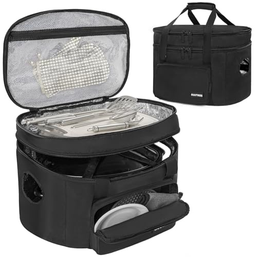 OUUTMEE Slow Cooker Travel Bag, Double Layers Insulated Slow Cooker Carrier | Compatible with 6-8 Quart Crock Pot, Travel Carrier with Easy to Clean Lining and Large Pocket for Accessories