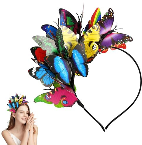 Schmetterling Haarreif, Schmetterling Kopfschmuck, Schmetterlings-Fascinator Stirnbänder, Schmetterling Haarschmuck, für Schmetterlings-Cosplay, Braut Schmetterling Stirnband (Mehrfarbig, 1)