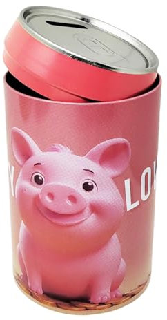 Money Lover Pink Piggy Bank Tin Can Openable 16 x 8 cm