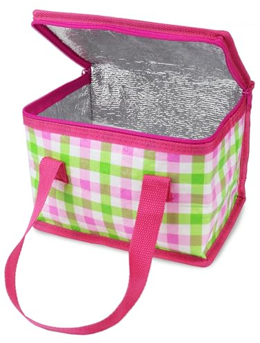 Fashion Stationery Insulated Lunch Bag, Pink and Lime Green Gingham
