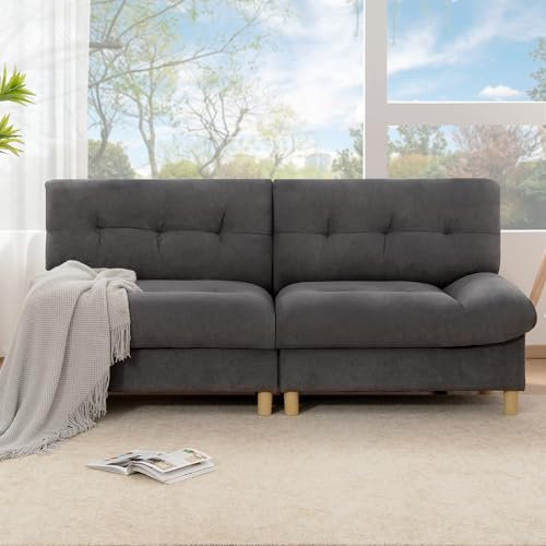 Merax Sofa 2 Sitzer, 2er Sofa mit großen Sitzkissen und Rückenlehne, Teddy-Samtstoff Küchensofa Gepolsterte Couch Loveseat, für Wohnzimmer/Wohnung/Büro, 201x85x90CM/Grau