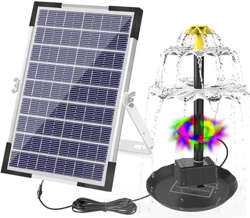 RLVYTA Fuentes de Agua para estanques Bomba de Fuente Solar para baño de pájaros, Bomba para Estanque de jardín, Piscina, pecera, Exterior, con 9 boquillas Fuentes de Agua para Exteriores(6W 160L 1H)