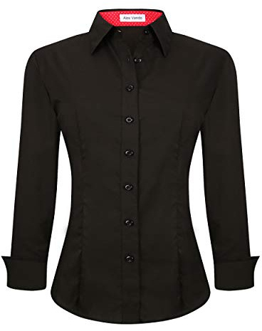 Alex Vando Womens Dress Shirts Wrinkle Free Regular Fit Long Sleeve Stretch Work Shirt, Black, 3XL