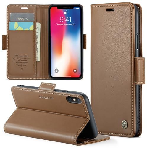 Phernykas Handyhülle für iPhone X & iPhone XS Hülle Leder,Magnetische Klapphülle mit kartenfach und Standfunktion Smartphone Schutzhülle Lederhülle iPhone X & iPhone XS Flip Book Case (Braun)