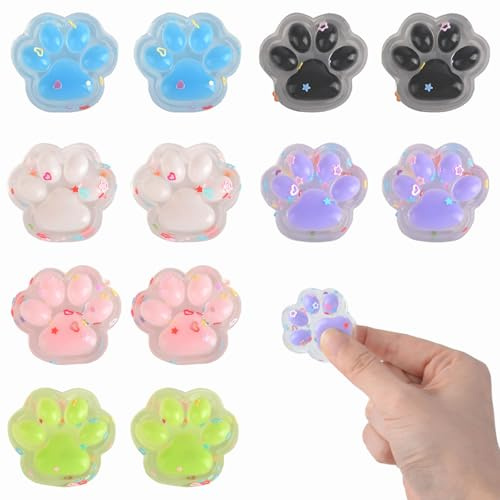 AWAVM 12-teiliges transparentes und farbenfrohes Katzenpfoten Squishies Set Eine reizvolle Mischung aus liebenswertem Design, Stressabbau-Funktion und vielseitiger Verwendung für alle Altersgruppen.