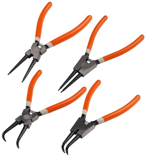 Sprengringzangen Außen/Innen Set, 180mm Sprengringzangensatz 4tlg | Industrieller Kohlenstoffstahl Rostschutz Seegeringzange Set, Sicherungsringzangen mit Federn und Rutschfesten Griffen