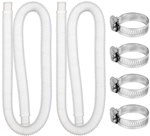 Lot de 2 tuyaux de rechange pour piscine haute pression, anti-fuites et 4 colliers de serrage en acier inoxydable, 32 mm (blanc)