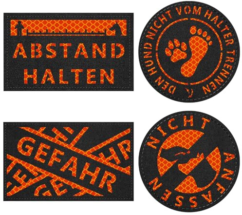 OneTigris 4 Stück Hunde Patches Orange/Schwarze, Hi-Vis Reflektierendes Material GEFAHR & NICHT ANFASSEN & DEN HUND NICHT VOM HALTER TRENNEN & ABSTAND HALTEN