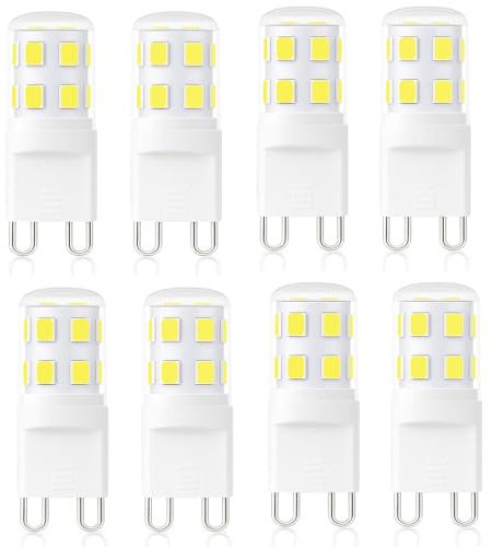 Euxper G9 LED Lampe 2W kaltweiss 6000K – ersetzt 28W/33W Halogen, G9 LED Leuchtmittel 320LM, AC220-240V, CRI>85, flimmerfrei, nicht dimmbar, ideal für Kristalllüster, 8er Pack