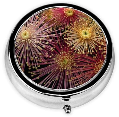 1 pc Small Pill Box 3 Compartment Portable Pill Case for Pocket Purse Pill Organizer Container Holder to Hold Vitamins Medication Fish Oil Supplements (Chrysanthemums)