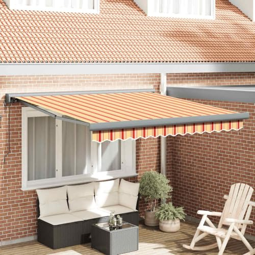Owoxanthellate Tenda da sole 3,5 × 2,5 m giallo-bianco, elettrico, protezione solare, poliestere UV, telaio in alluminio, terrazza balcone giardino