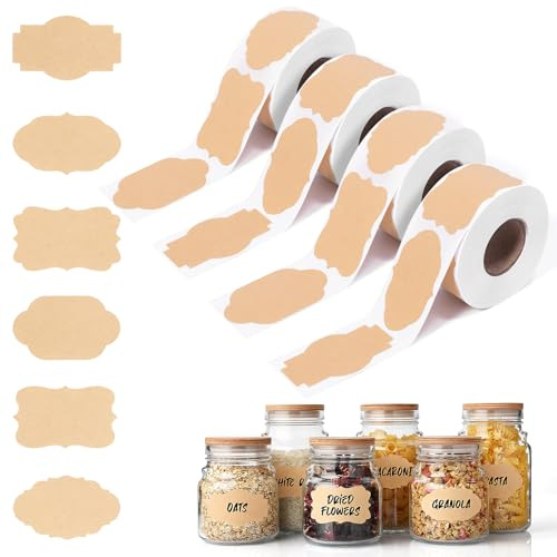 1200 Stück Etiketten Marmeladengläser Etiketten Selbstklebend Kraftpapier | Aufkleber zum Beschriften Marmeladen Geschenkaufkleber für Marmelade Gewürzgläser Flasche Geschenktüten Umschläge (4 Rolle)