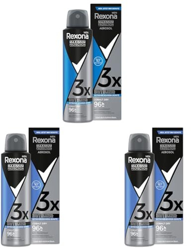 Rexona Men Maximum Protection Deospray Cobalt Dry Antitranspirant mit 96 Stunden Schutz vor Schweiß und Körpergeruch 150 ml (Packung mit 3)
