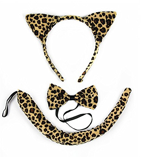 She's Shining Leopard Katze Set Stirnband Haarschmuck Ohren Fliege Tail Fancy Dress Outfit